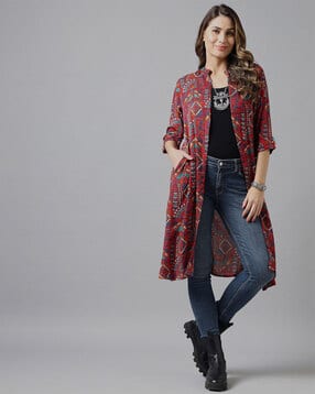 Geometric Print Front-Open Shrug