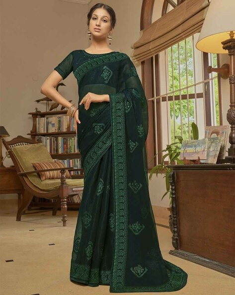 Buy Green Sarees for Women by SATRANI Online