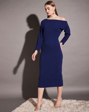 One shoulder long sleeve midi dress cheap