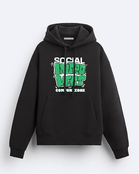 Typographic Print Hooded Sweatshirt with Kangaroo Pockets