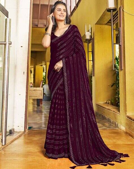 SATRANI  Women Embellished Chiffon Saree with Tassels