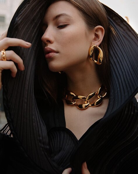 Gold hoop store chain earrings