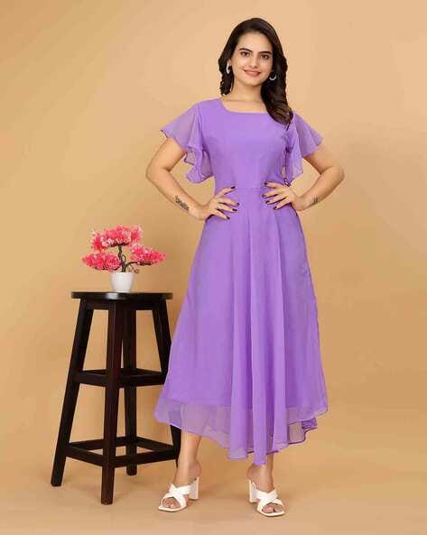 Buy Purple Notch Collar Embroidered Midi Dress For Women by The Loom Art  Online at Aza Fashions.