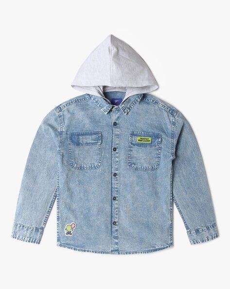 Hooded denim shirt best sale