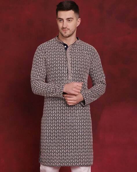 JOMPERS Embroidered Mandarin Collar Long Kurta