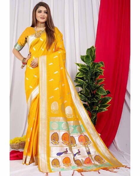 Buy Women's Yellow Tussar Premium Silk Saree Online