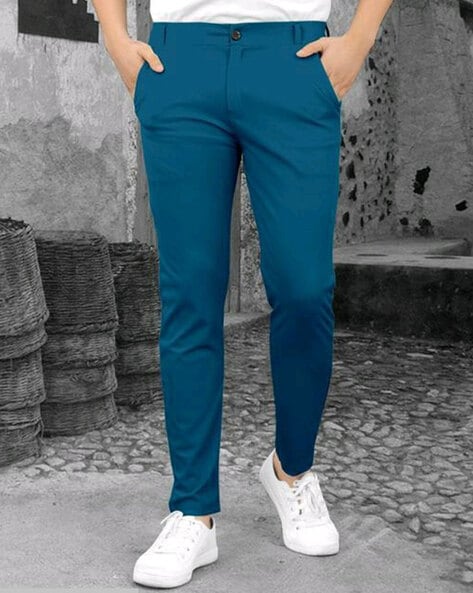 Buy Women Regular Fit Solid Trousers Cyan Solid Cotton for Best Price,  Reviews, Free Shipping