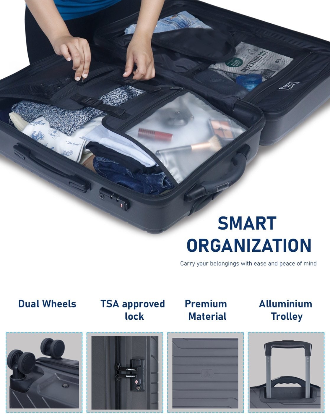 Buy CARRIALL Notch Set of 2 (55, 65 Cm) Silver Smart Trolley Bags with  Inbuilt Weighing Scale & Tsa Lock online