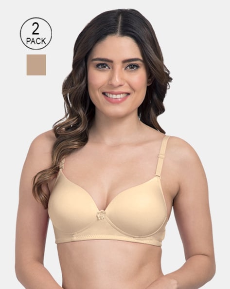 Pack of 2 Non-Wired Push-Up Bras with Bow Accent