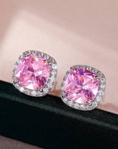 Buying Cushion Diamond Stud Earrings Cushion Cut Buy Pink