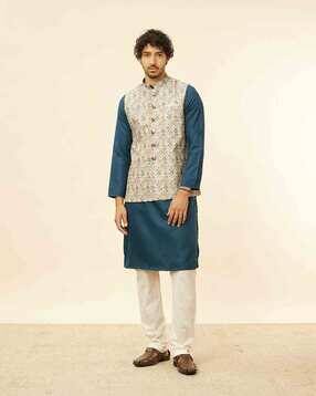 manyavar Men Floral Print Regular Fit Nehru Jacket-picture-13