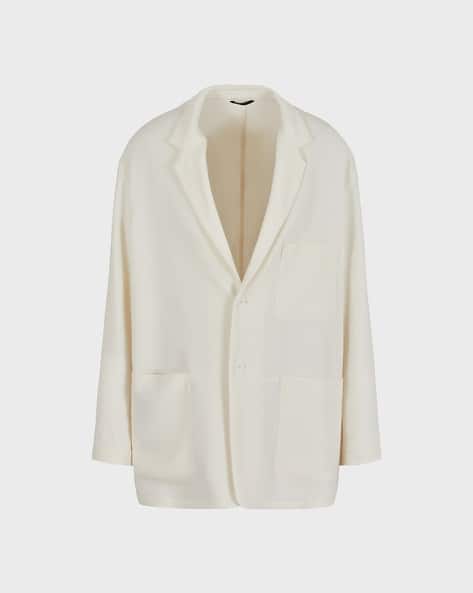 Buy GIORGIO ARMANI Ribbed Regular Fit Wool Jacket | White Color