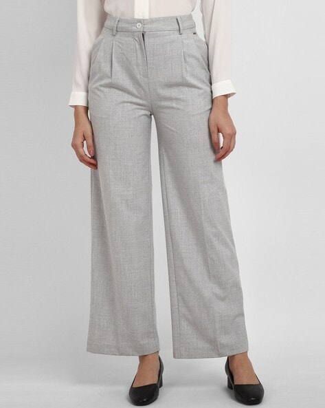 Buy Allen Solly Men Grey Slim Fit Solid Formal Trousers online