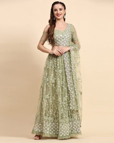 Olive Green Flare Lehenga Set