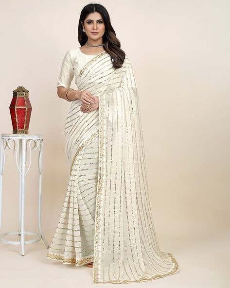 Buy White Sarees for Women by VAIRAGEE Online