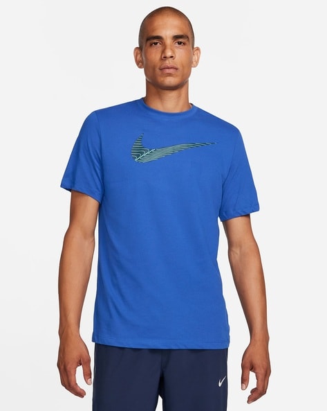 Nike Men's T-Shirt Logo Swoosh Printed Athletic Active Short Sleeve Shirt,  Blue, S 