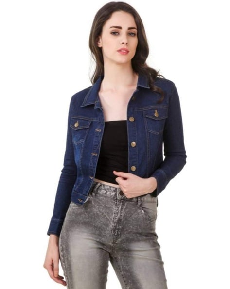 Womens Fitted Denim Jackets Stretch Mid Blue Jean Jacket Size 8 10 12 14 6  | eBay