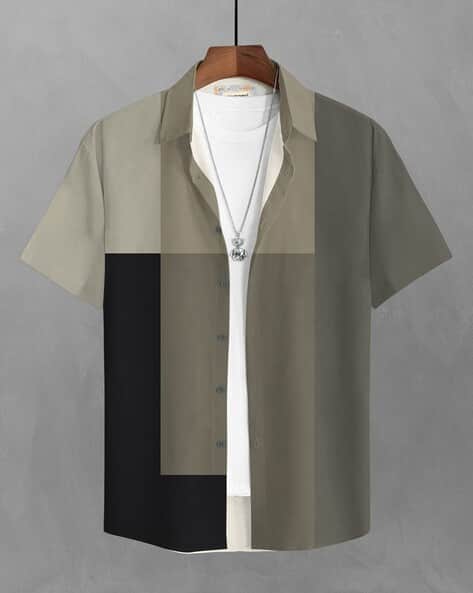 Bullmer Men Colourblock Regular Fit Shirt with Spread Collar