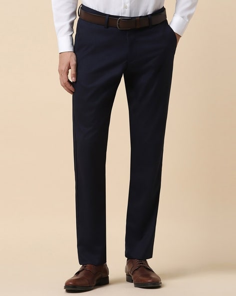 Buy ALLEN SOLLY Blue Solid Polyester Slim Fit Men's Casual Trousers |  Shoppers Stop