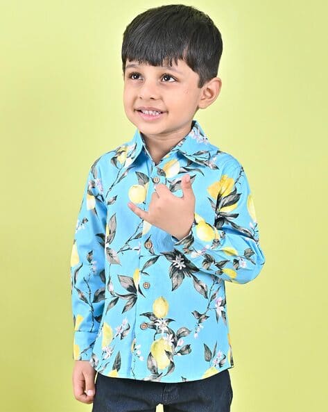 Boys Tropical Print Regular Fit Shirt