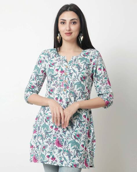 Tunic Tops to wear with Leggings Women Floral Printed Round-Neck