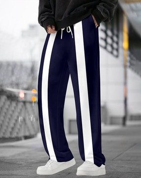 Men Straight Track Pants with Brand Print