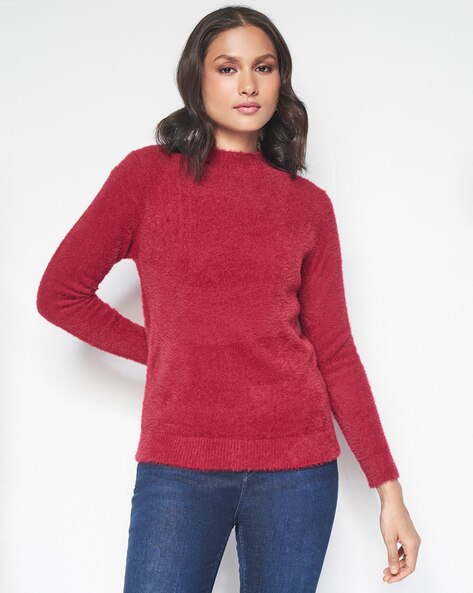 Buy Red Round Neck Sleeveless Sweater Online - Aurelia