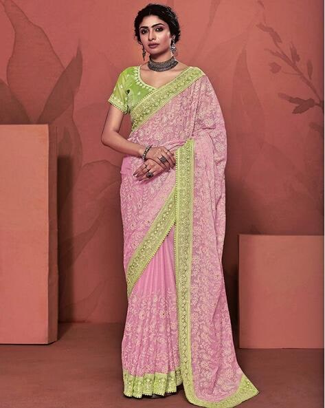 Buy Pink Sarees for Women by SATRANI Online