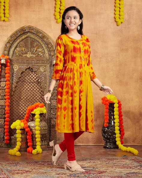 Vishudh Women Mustard Yellow & Red Floral Print Kurti - Absolutely Desi