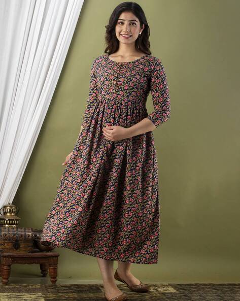 Women's Cotton Printed Frock Style Kurta With Pant