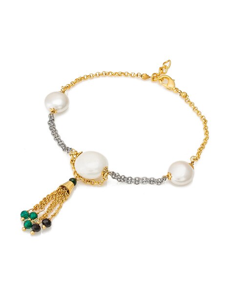 Three Rope Bracelet Hanging Faux Pearls Circle Mounted Gems | eBay