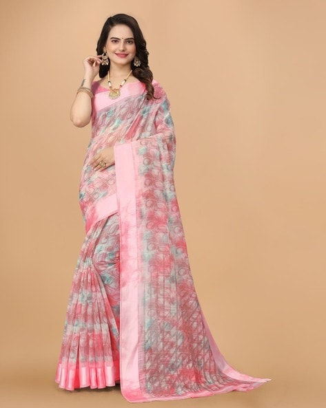 Buy infabzon Womens Saree heavy organza silk pink color saree with Lakhnowi  Thread And Embroidery Sequin with silk plain blouse at Amazon.in