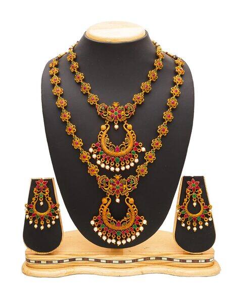 Bevogue Stone-Studded Temple Jewellery Set