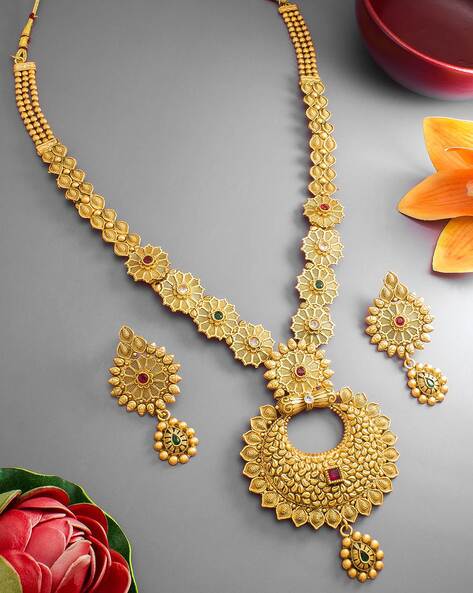 22K Yellow Gold Necklace with Temple shaped Earrings Set – Virani Jewelers