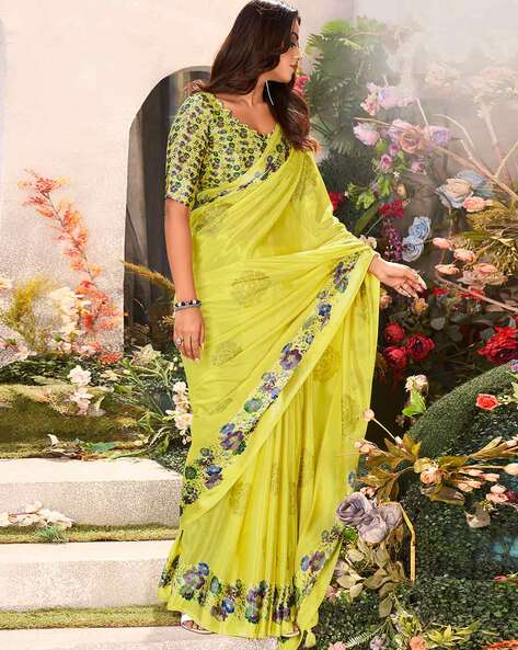 Lemon Yellow Color Synthetic Fancy Saree