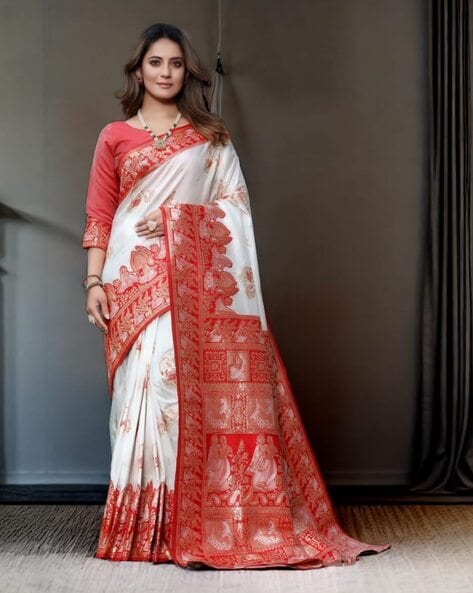 Kanjivaram Silk Off White Handloom Saree Online India USA UK | Fast ✈️ –  Sunasa