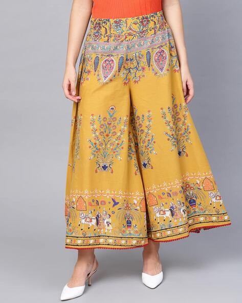 Buy Mustard Printed Parallel Pants Online - W for Woman