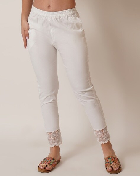 Buy Lyra Women's Solid White Strech Pencil Pant Online at Best