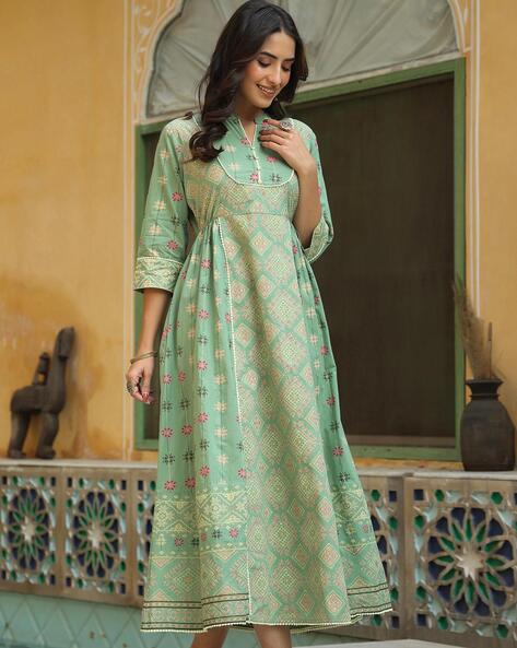 Pista green fit and flare maxi dress by The Anarkali Shop