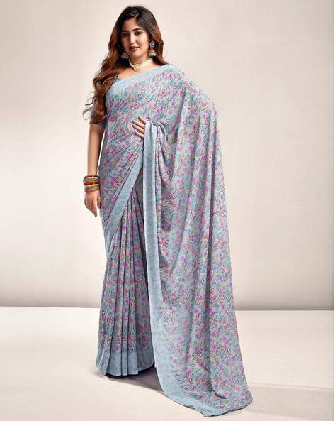 Buy Grey Sarees for Women by SATRANI Online