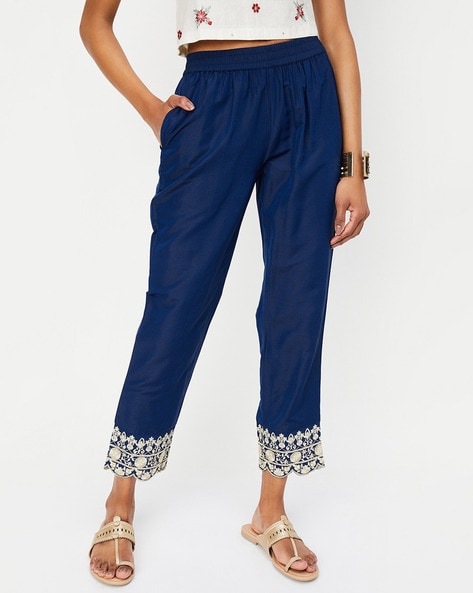 Women Pants with Embroidered Hemline Price in India