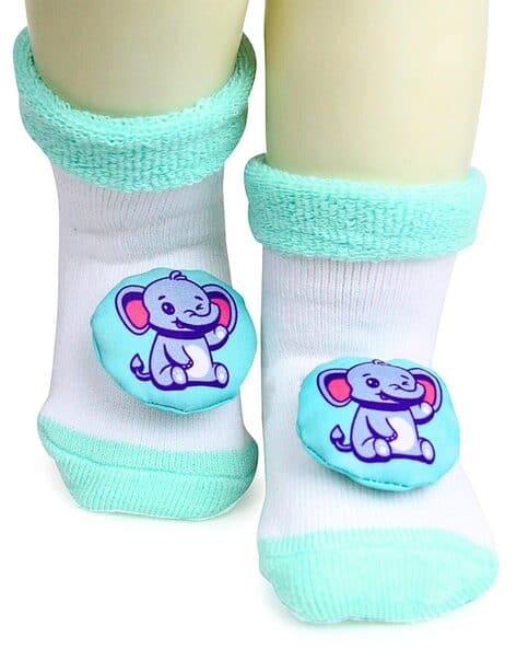 USOXO Elephant Applique Socks with Turn-Up Hem
