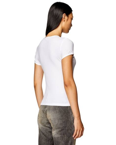 Buy DIESEL Ribbed-Jersey Top with Chain Necklace | White Color 