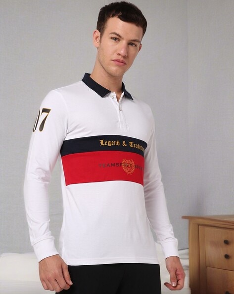 Men Colourblock Slim Fit Polo T-Shirt