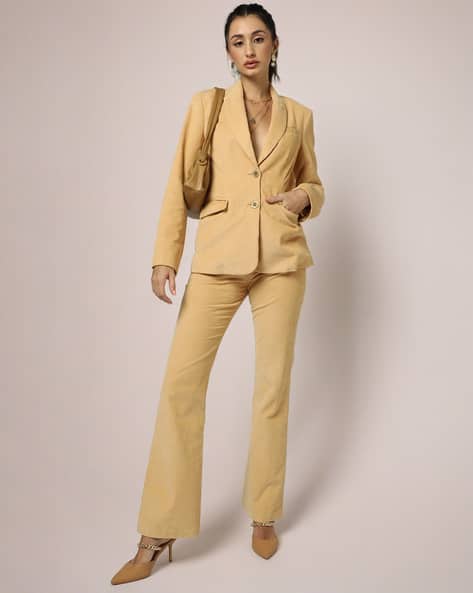 Encrustd Mid-Waist Trousers with Flared Hem