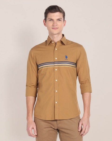 Men Horizontal Striped Tailored Fit Cotton Shirt