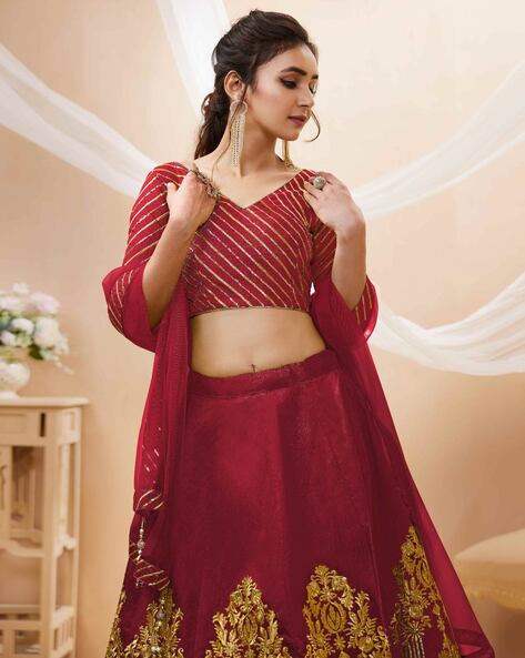 Embellished A-line Lehenga Choli Set with Dupatta