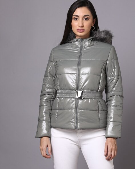 Buy Madame Glossy Blue Puffer Jacket at Amazon.in