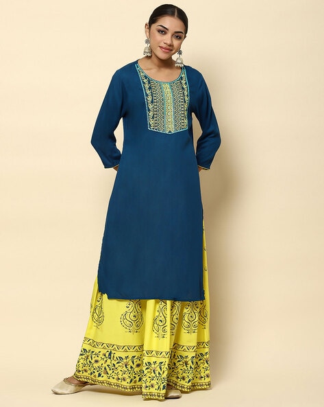 Buy online Solid With Work Kurta Skirt Set from ethnic wear for Women by Aj  Dezines for ₹1059 at 70% off | 2024 Limeroad.com