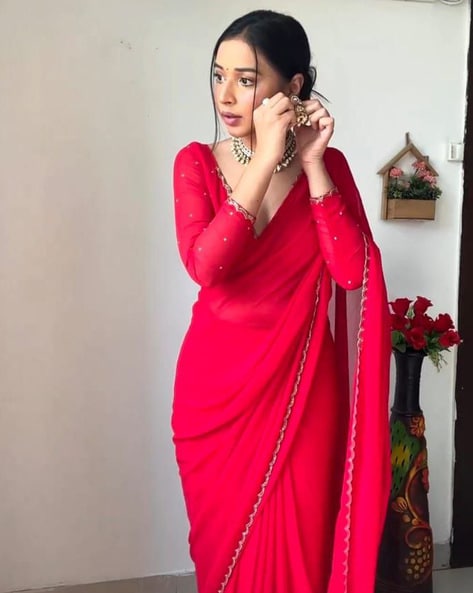 Buy Tomato Red Latest Designer Party Wear Net Sari | Party Wear Sarees